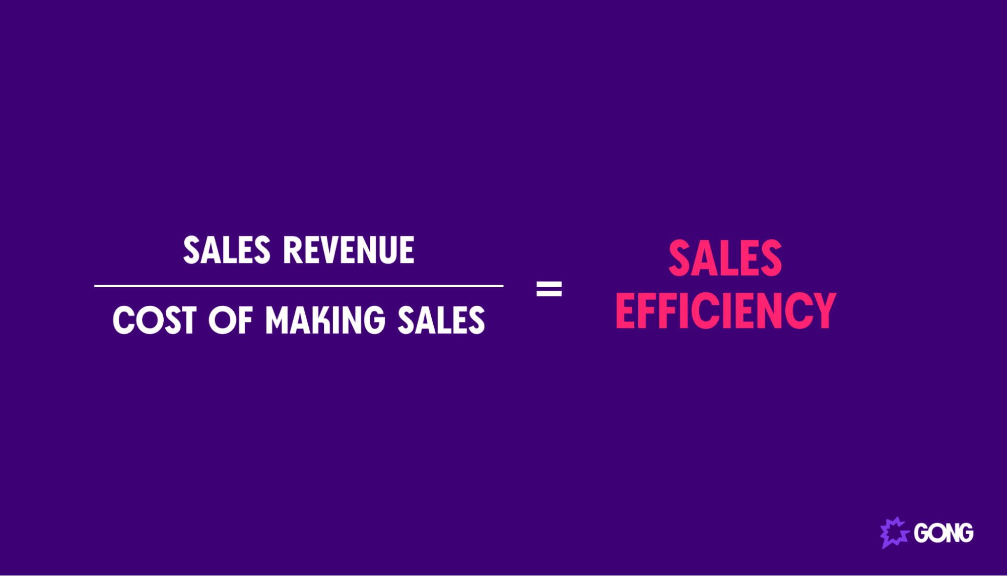 Sales Revenue / Cost of Making Sales = Sales Efficiency